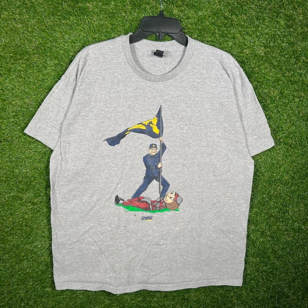 Smack Apparel Michigan vs Ohio State Jim‎ Harbaugh Flag T-Shirt Gray Mens XL